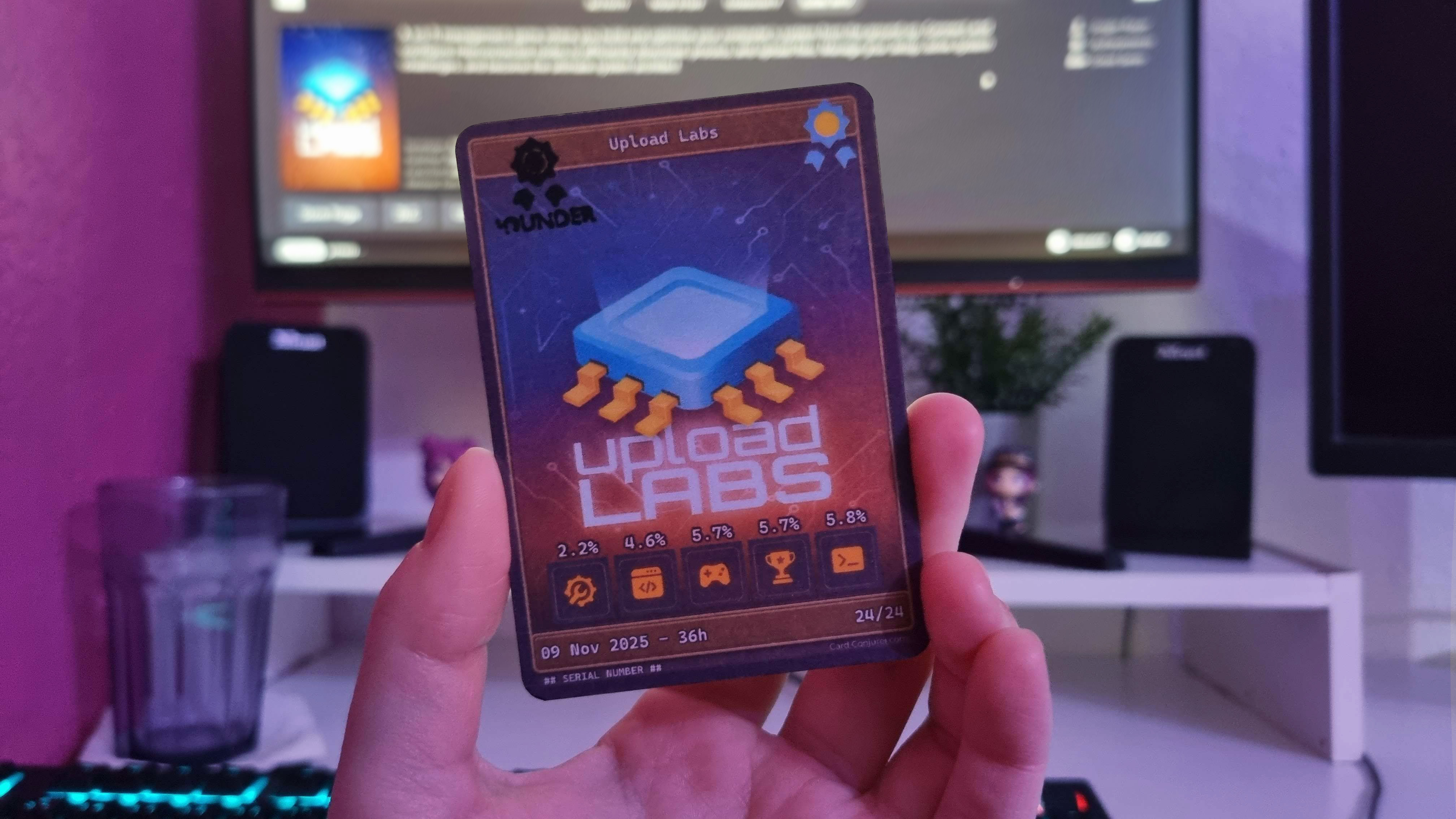 A completion card held in hand